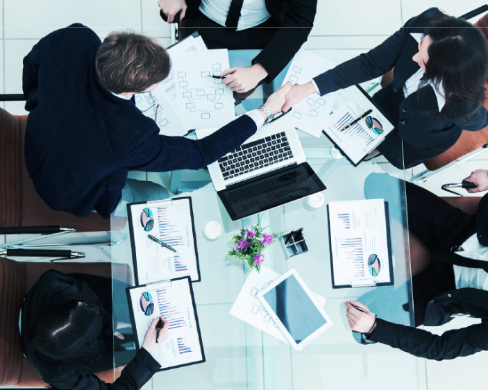 Team collaborating around a table
